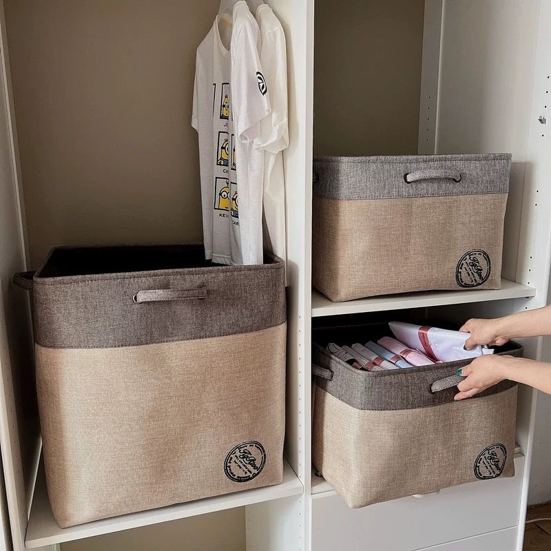 P linen fabric foldable storage basket