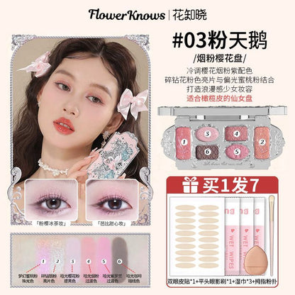 P flower knows white swan six-color eyeshadow disc ballet comprehensive disc pearlescent matte fine flash skin color development versatile makeup