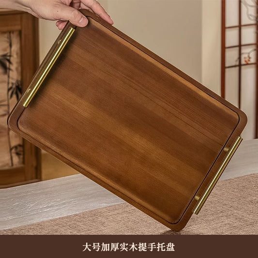 P Solid wood glass tray Small household rectangular walnut solid wood cup storage Fruit living room coffee table Tea snack plate