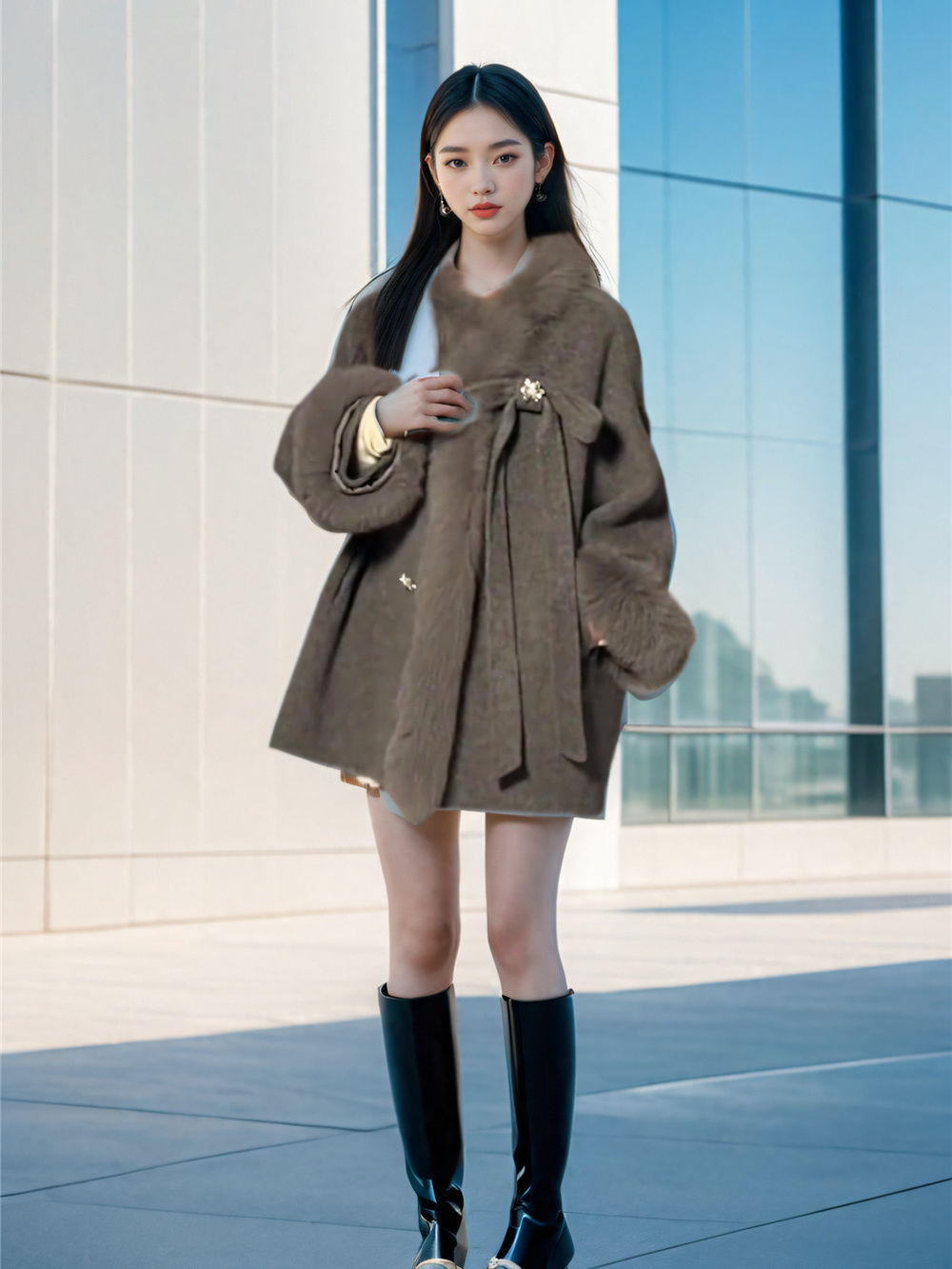 P fur collar jacket