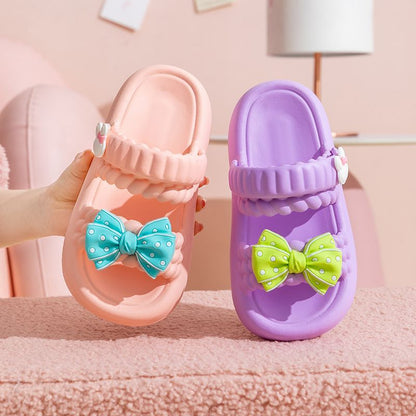 A girls sandals summer bow cute children slippers princess girl non-slip middle aged and older children two wear beach shoes