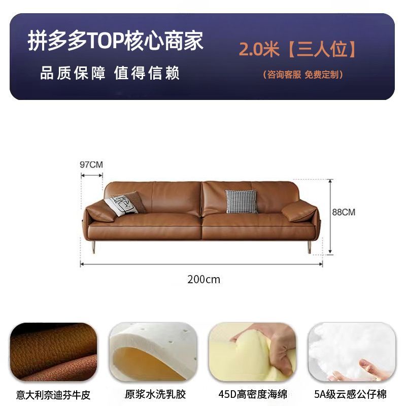 真皮牛皮沙发简约现代轻奢客厅小户型直排大象耳朵沙发 - Mixbatch
