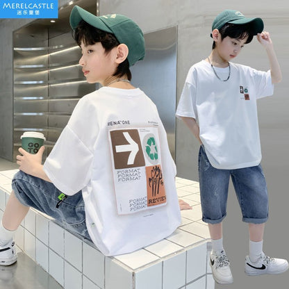 P new foreign style thin children and boys two-piece set Korean version tide