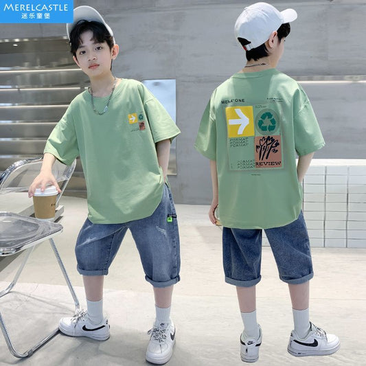 P new foreign style thin children and boys two-piece set Korean version tide