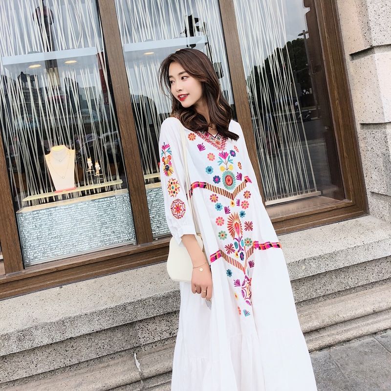 P photo white skirt seaside vacation super fairy small ethnic style dress