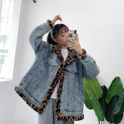 P wears denim jackets on both sides