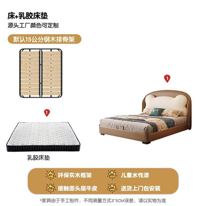 P Bear bed soft bag with storage children's bed children's room small apartment fun shape top layer cowhide solid wood boy bed