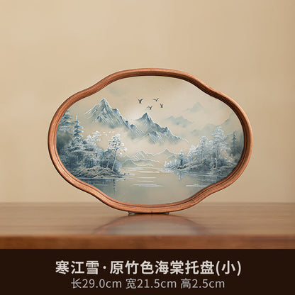 P landscape glass tray retro bamboo dry brewed tea tray fruit snack tray kung fu tea set tea cup storage tray
