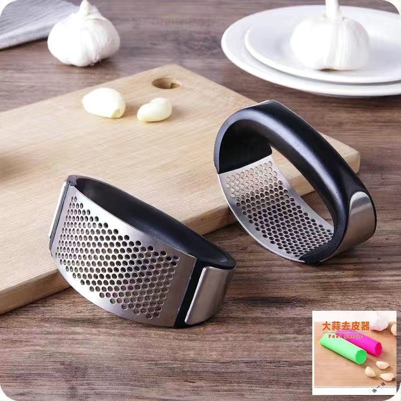 Stainless steel hand-operated ring garlic press garlic mashed garlic artifact pounded garlic scoop household kitchen garlic powder shooting tool. - Mixbatch