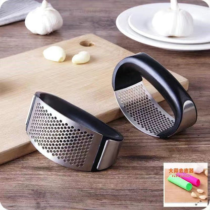 Stainless steel hand-operated ring garlic press garlic mashed garlic artifact pounded garlic scoop household kitchen garlic powder shooting tool. - Mixbatch