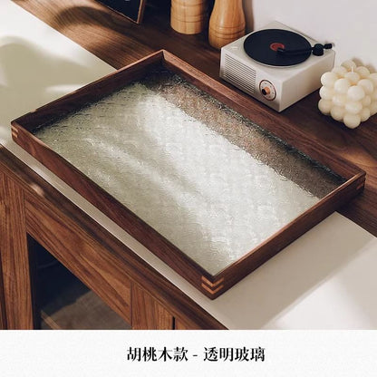 P Solid wood glass tray Small household rectangular walnut solid wood cup storage Fruit living room coffee table Tea snack plate