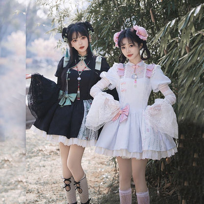 P withpuji original design Chinese style embroidered print sleeve cheongsam lolita summer