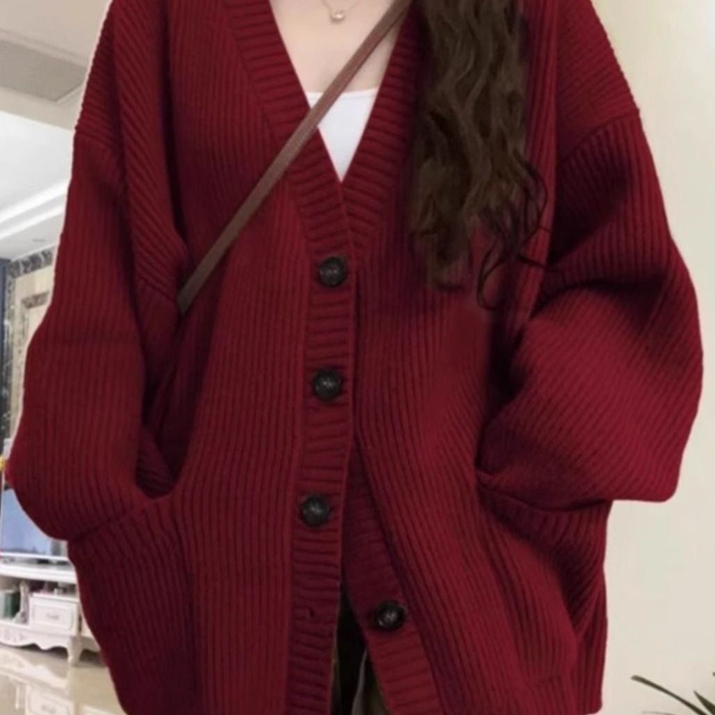 P medium and long sweater jacket for women's autumn and winter, Japanese lazy retro milk wear, soft waxy knitted sweater 24