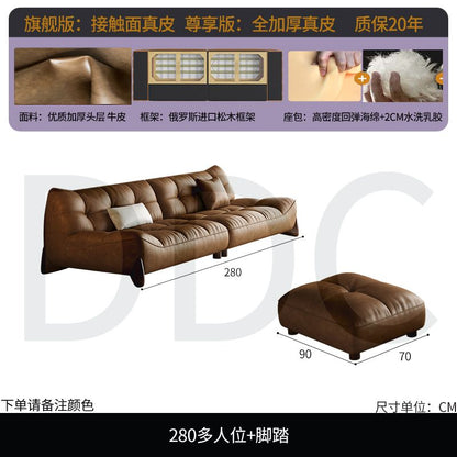 极简真皮沙发沙发小户型客厅现代复古风简约直排牛皮 - Mixbatch