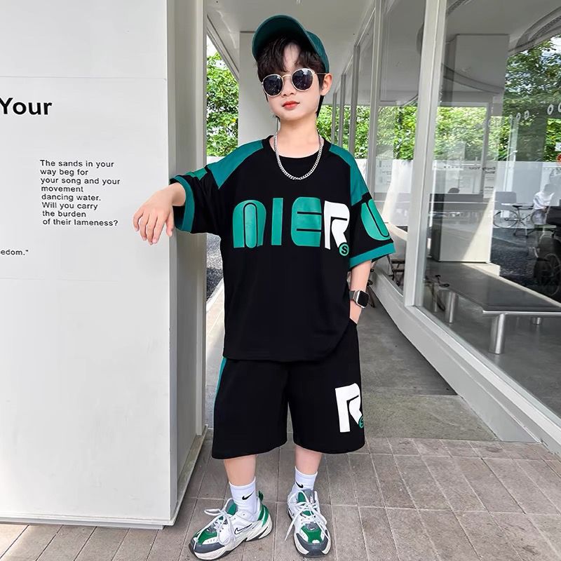 P children's clothing boys summer clothing suit new middle-aged and older children's summer boys thin summer clothing sports handsome and quick-drying