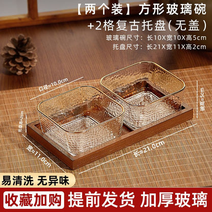 P Bamboo Wood Glass Fruit Snack Plate with Lid