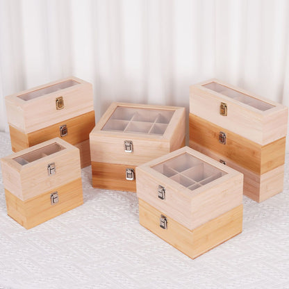 P Bamboo Wood Doge Wenwan Walnut Storage Box Babao Tea Coffee Storage Box Yagli Board Transparent Solid Wood Finishing Box