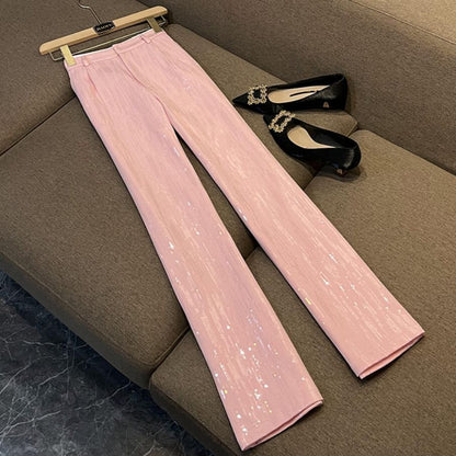 P autumn new pink temperament high-end casual blazer high waist trousers suit women