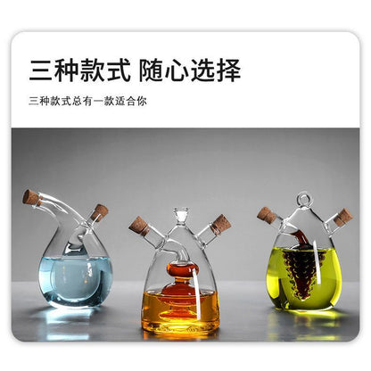 Double layered glass creative oil pot, olive oil leak proof, one pot, dual-purpose, double mouth seasoning bottle, kitchen dual-purpose soy sauce vinegar bottle - Mixbatch