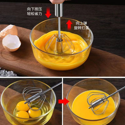 (VIDEO) 304 stainless steel whisk household 10 steel wire handheld semi-automatic cream whisk egg blender - Mixbatch