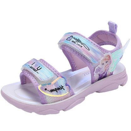 P girls sandals children's beach girls Xiaoxiangfeng summer sandals 6-12 years old students soft-soled non-slip older children's shoes