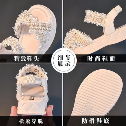 P summer new sandals girls open-toed Korean version princess small fragrant wind pearl single shoes trendy cute little big children's shoes