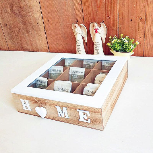 A Nordic retro desktop tea bag box storage box wooden nine-grid tea bag finishing box creative home decoration