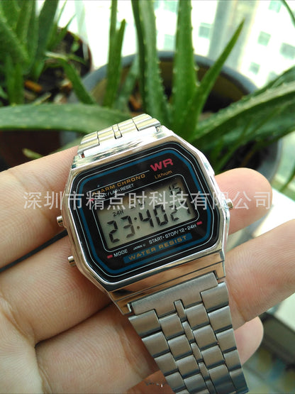 A popular retro digital display timing alarm clock lights multi-functional sports student electronic watch cold light F-91W