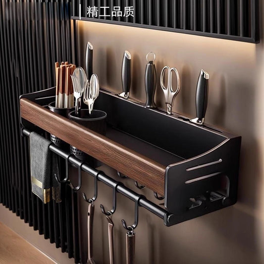P retro shelf walnut kitchen knife holder wall wall seasoning rack chopstick cartridge high-end kitchen wall rack