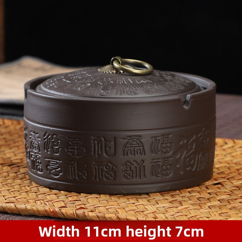A Purple sand ashtray with lid anti-fly ash medium ceramic