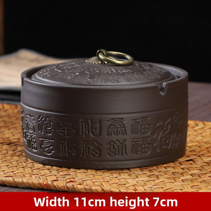 A Purple sand ashtray with lid anti-fly ash medium ceramic