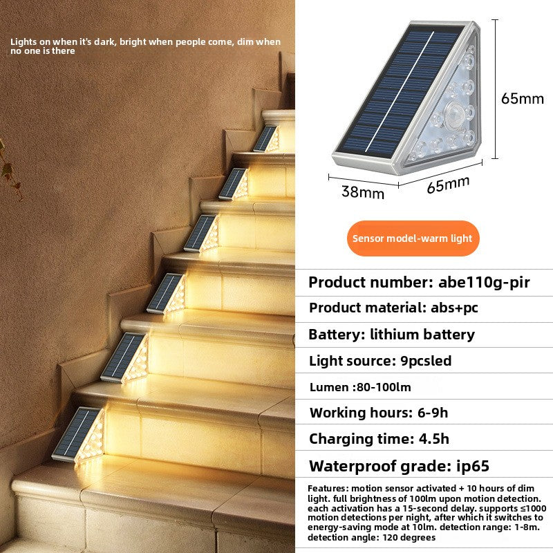 A solar stair light outdoor waterproof step light courtyard foot light led light trail light self-adhesive household luminous light