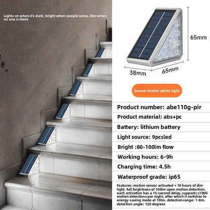 A solar stair light outdoor waterproof step light courtyard foot light led light trail light self-adhesive household luminous light