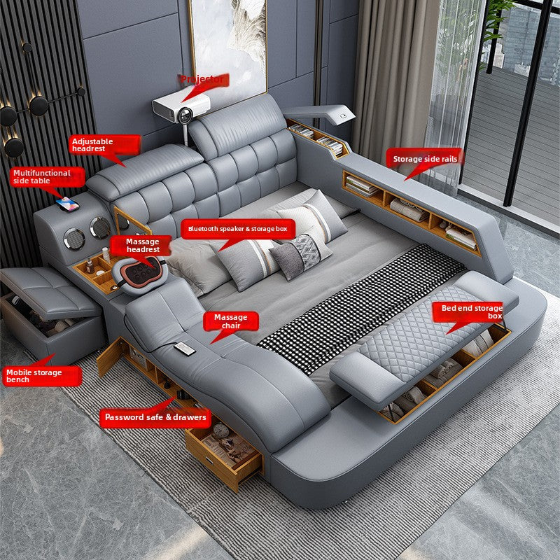 A tatami bed massage, leather bed 1.8 meters multifunctional wedding bed storage soft bed modern simple master bedroom double bed