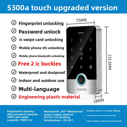 A tuya smart life smart APP waterproof fingerprint access control system integrated machine magnetic lock electric interpolation lock swipe card password glass door