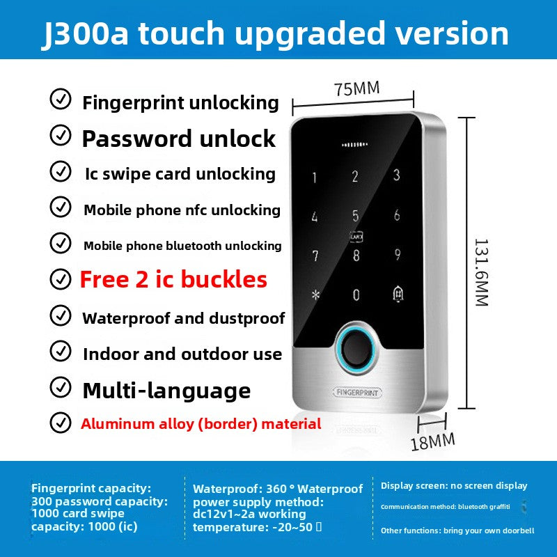 A tuya smart life smart APP waterproof fingerprint access control system integrated machine magnetic lock electric interpolation lock swipe card password glass door