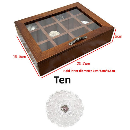 Desktop 9-grid solid wood storage box multi-function box